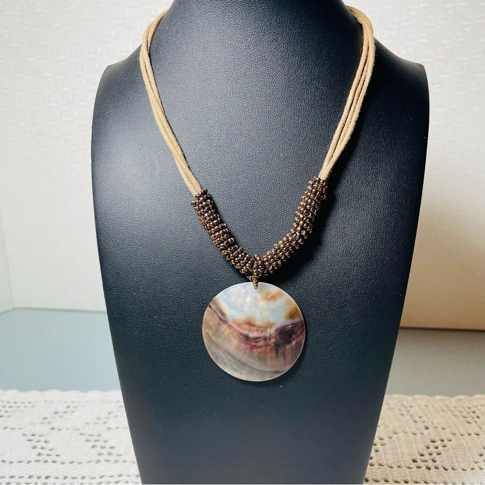 Lia Sophia Brown Iridescent Paua Shell Pendant Necklace